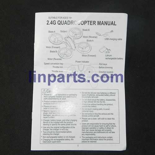 LinParts.com - JXD JD 398 2.4G 4CH RC Quadcopter With Round Strobe light Spare Parts: English manual book