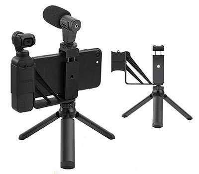 DJI Osmo Pocket 1 spare parts: Mobile phone holder with black cold shoe clip + small metal tripod