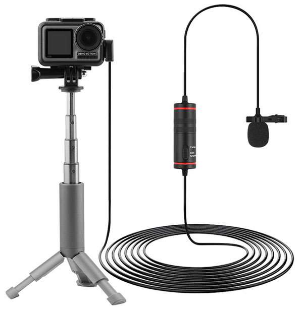 LinParts.com - DJI Osmo Action spare parts: Lavalier recording microphone + windproof cotton + 3.5 to 6.5 adapter + storage bag + LR44 button battery