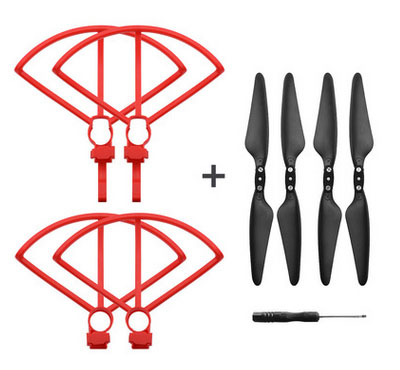 Hubsan Zino Pro RC Drone Spare Parts: With raised tripod Protective frame Red + Foldable Propeller Props Blades Set Black