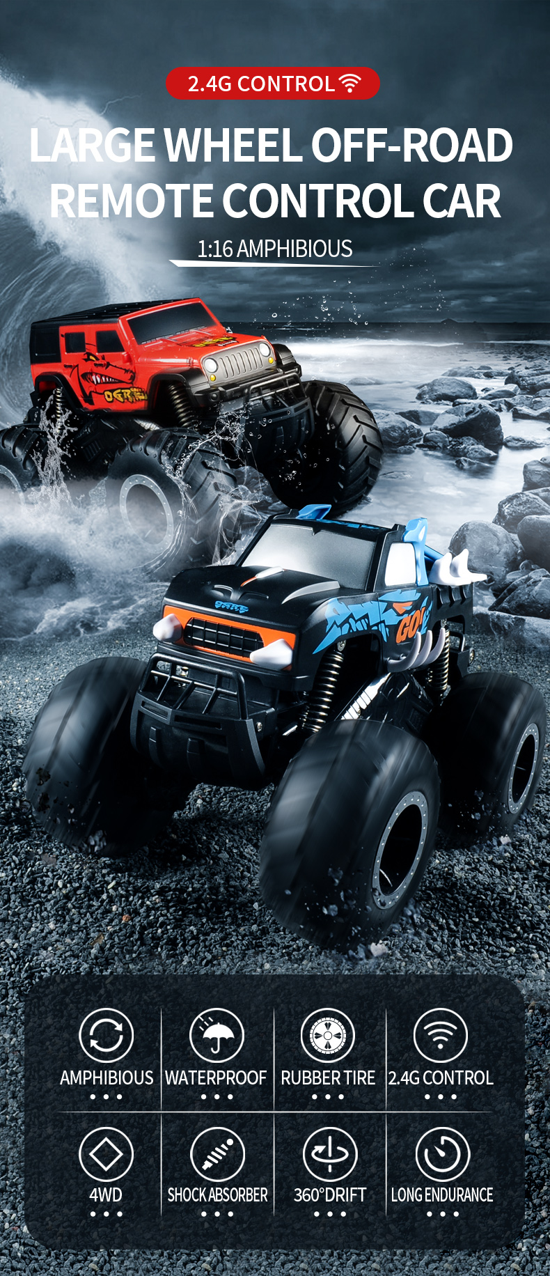 JJRC Q127 A B Large Wheel Amphibious Cross-country Remote Control Car