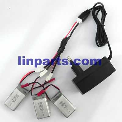 MJX X401H RC QuadCopter Spare Parts: 1 to 3 Charging Cable + charger + 3pcs Battery 7.4V 350mA