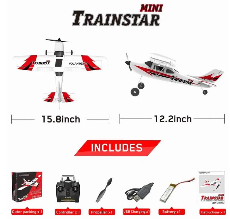 VolantexRC 761-1 RC Airplane 2.4GHz 4Channel Gyro Trainstar RC Plane Glider EPP Foam Trainer Warbird Fixed Wing RTF One-Key U Turn