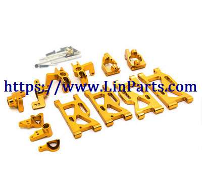 LinParts.com - WLtoys 124018 RC Car spare parts: Upgrade 6-piece set C seat + steering cup + rear wheel seat + front and rear swing arm + steering group golden
