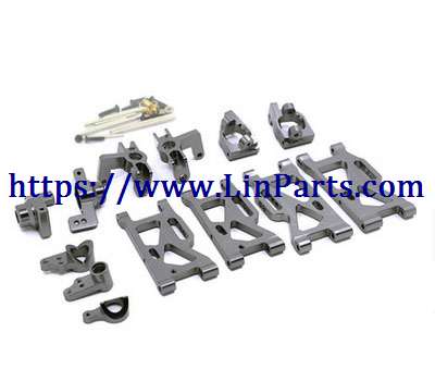 LinParts.com - WLtoys 124018 RC Car spare parts: Upgrade 6-piece set C seat + steering cup + rear wheel seat + front and rear swing arm + steering group gray