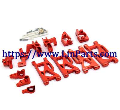 LinParts.com - WLtoys 124019 RC Car spare parts: Upgraded aluminum alloy 6-piece set C seat + steering cup + rear wheel seat + front and rear swing arms + steering group Red
