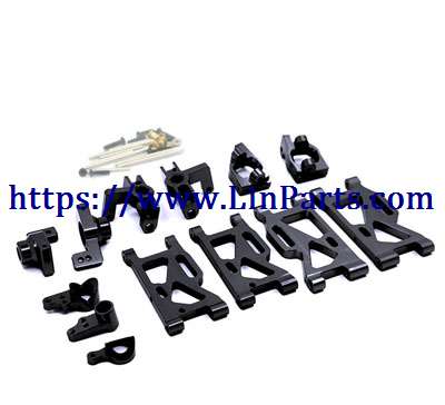 LinParts.com - WLtoys 124019 RC Car spare parts: Upgraded aluminum alloy 6-piece set C seat + steering cup + rear wheel seat + front and rear swing arms + steering group Black
