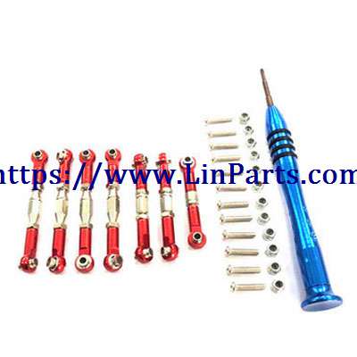 LinParts.com - WLtoys 124019 RC Car spare parts: Metal PO accessories adjustable pull rod Full set of 6 rods Red