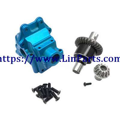 LinParts.com - WLtoys 144001 RC Car spare parts: Metal gearbox upper and lower cover + differential + small umbrella teeth Blue - Click Image to Close