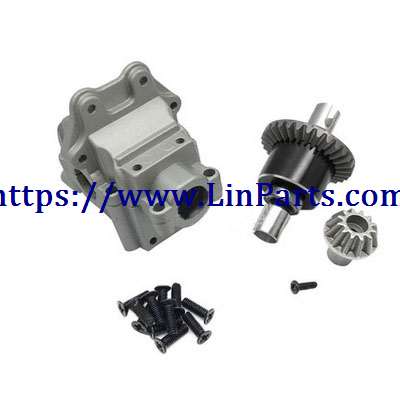 LinParts.com - WLtoys 144001 RC Car spare parts: Metal gearbox upper and lower cover + differential + small umbrella teeth Silver - Click Image to Close