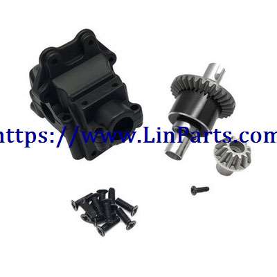 LinParts.com - WLtoys 144001 RC Car spare parts: Metal gearbox upper and lower cover + differential + small umbrella teeth Black - Click Image to Close