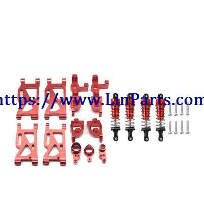 LinParts.com - WLtoys 144001 RC Car spare parts: Front swing arm + rear swing arm + front steering cup + C-shaped seat + rear wheel cup + steering component + shock absorber (with screw)Red