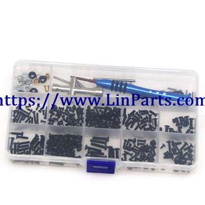LinParts.com - WLtoys 144001 RC Car spare parts: Screw box + whole car screw + installation tool + swing arm pin + flange sleeve