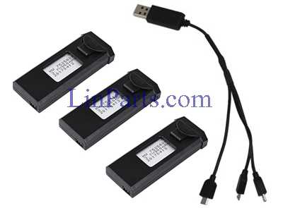 LinParts.com - VISUO XS816 XS816 4K RC Quadcopter Spare Parts: 1 For 3 USB Charger + 3pcs 3.85V 1800mAh Battery