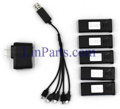LinParts.com - VISUO XS809 XS809W XS809HW RC Quadcopter Spare Parts: Charger head + 1 For 5 USB Charger + 5pcs 3.7V 900mAh Battery