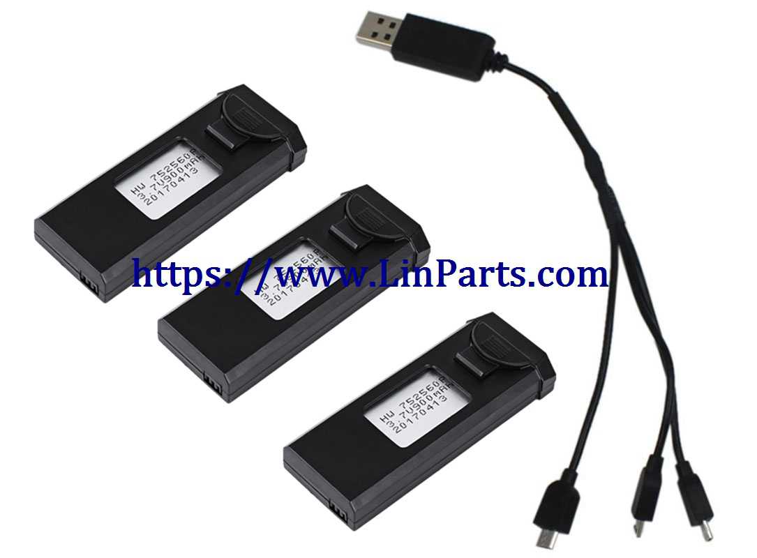 LinParts.com - VISUO XS809S RC Quadcopter Spare Parts: 1 For 3 USB Charger + 3pcs 3.85V 1800mah Battery