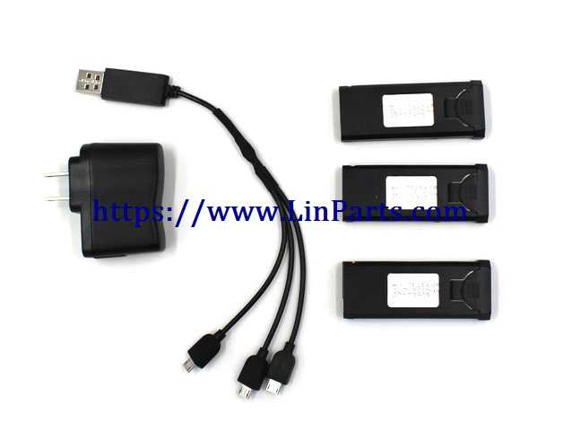 LinParts.com - VISUO XS809S RC Quadcopter Spare Parts: Charger head + USB charger(1 charge 3) + 3pcs 3.85V 1800mah Battery